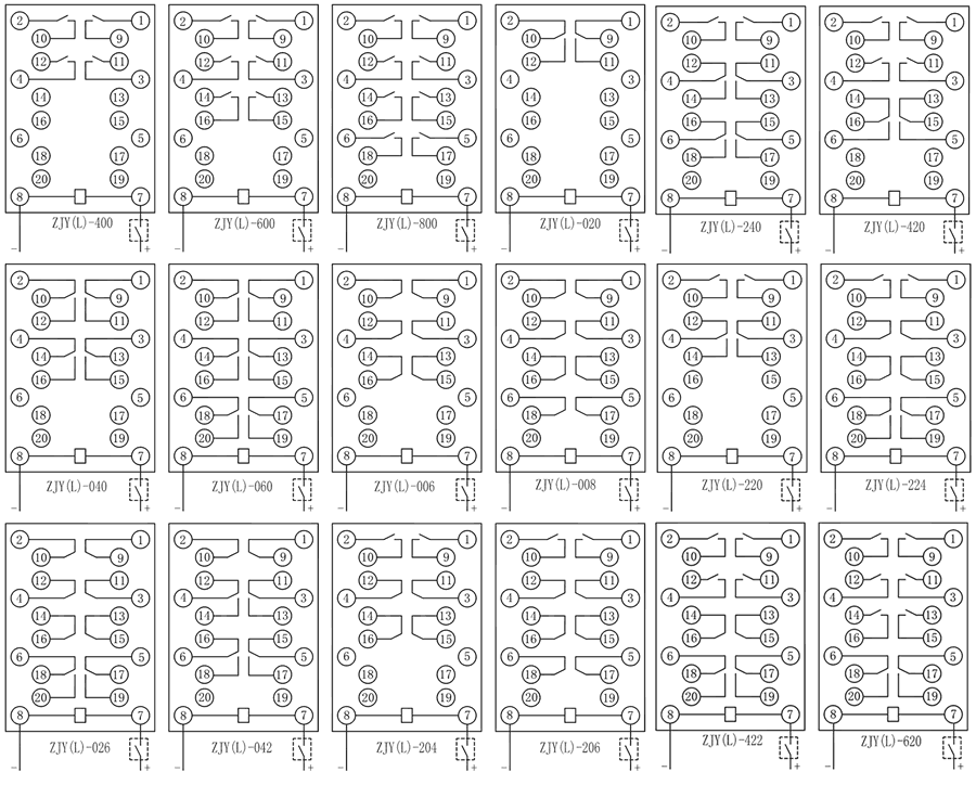 ZJL-006电流型中间继电器内部接线图