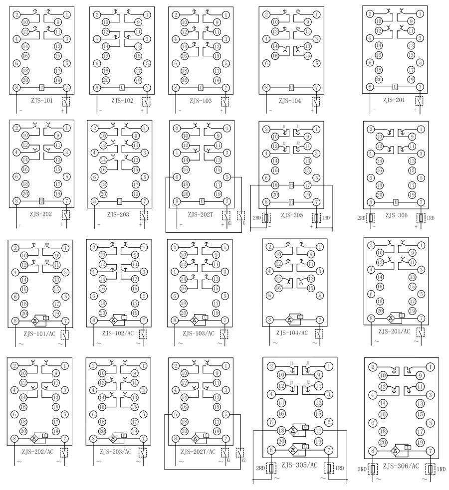 ZJS-345延时中间继电器内部接线图