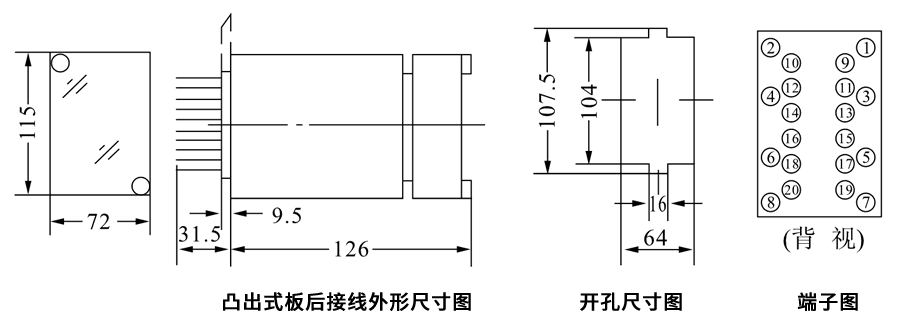 JZB-202/1凸出式板后接线安装尺寸图