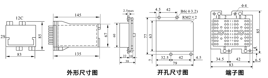 DZ-431/8040板前接线安装尺寸图