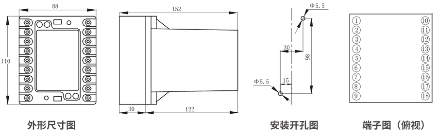 JZS-7/323凸出式板前接线外形尺寸和安装尺寸图