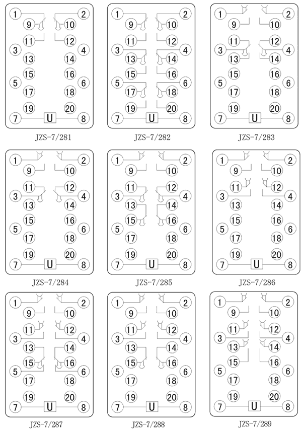 JZS-7/281断电延时中间继电器内部接线图