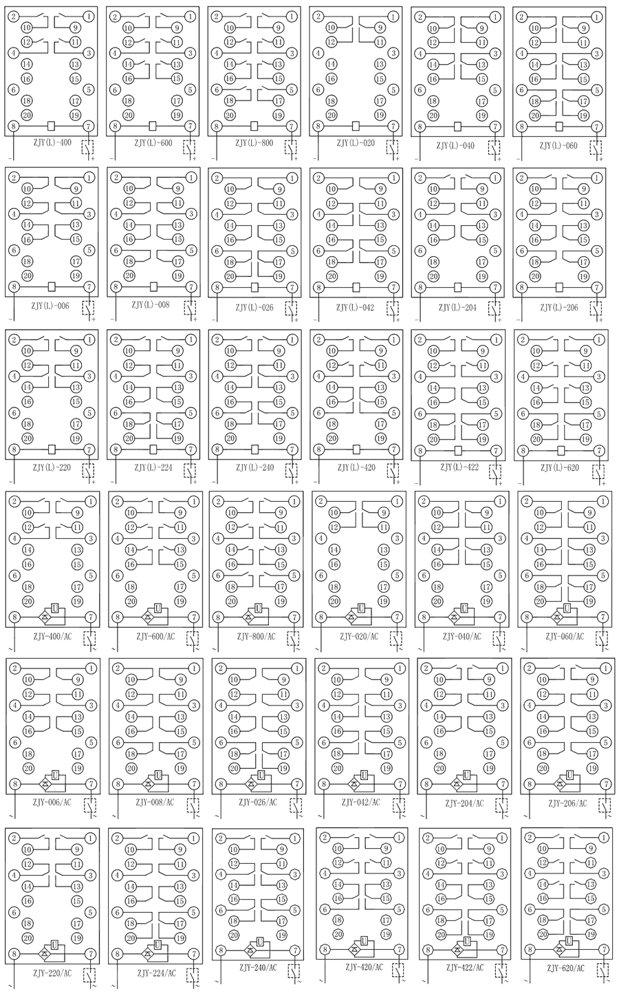 ZJY-060/AC断电延时中间继电器内部接线图