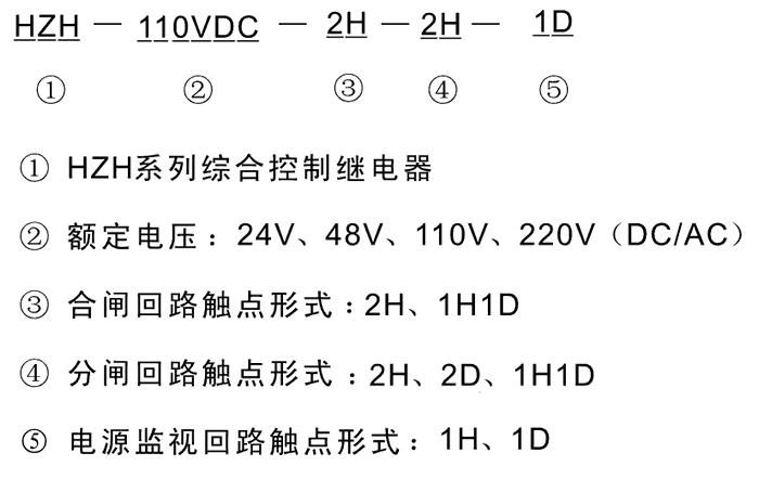 HZH-24VAC-2H-1H1D-1D型号及其含义